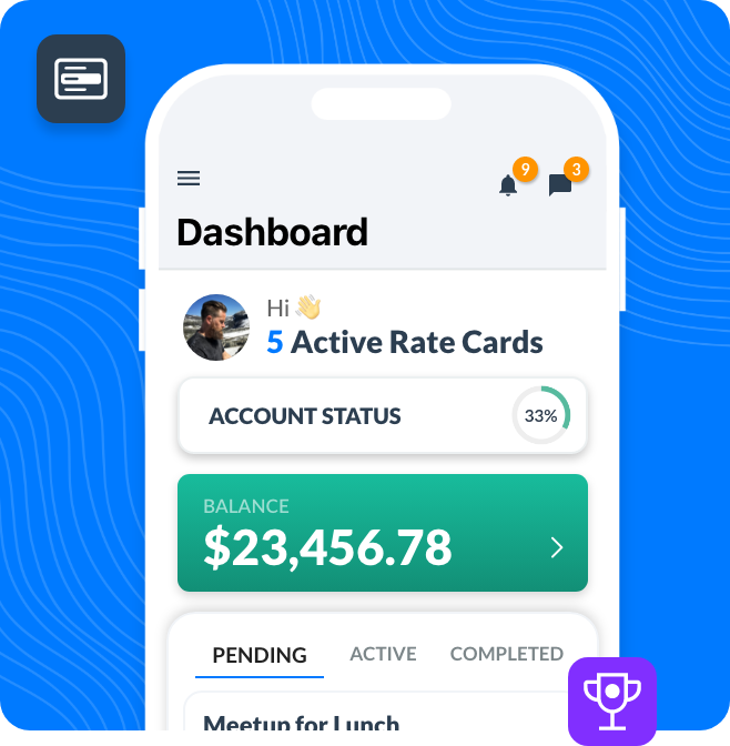 Dashboard on RateCards app